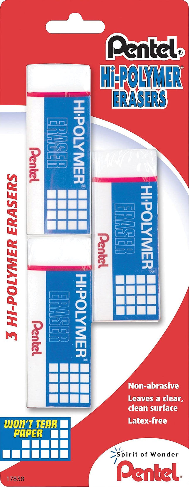 Gomme Pentel Super Hi-Polymer, Grande, Non abrasive, Blanche (PENZEH10)