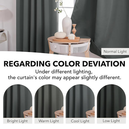 Deconovo Solid Back Tab and Rod Pocket Curtains, Thermal Insulated Blackout Window Curtains for Kitchen, 52x54 Inch, Dark Grey, 2 Panels