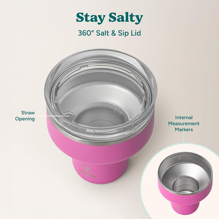 Reduce Saltini 16 oz Cocktail Tumbler-Insulated Margarita Tumbler with Lid - Keeps Drinks Cold for 10 Hours- 60 Sippable Martini Glass Alternative - Shatterproof, Perfect for Parties - Sunset Fuschia