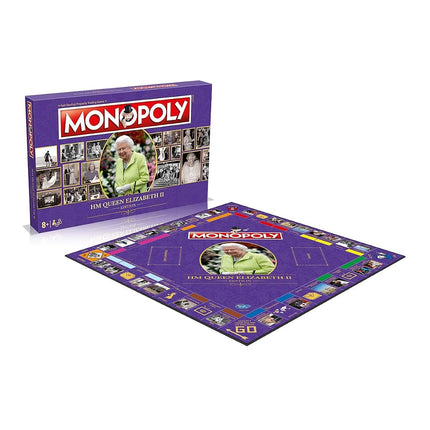 Winning Moves HM Queen Elizabeth II Monopoly Board Game, tour key moments in Her Majesty's life, Collect Royal Residence, Horses, Corgis and Weddings, gift for ages 8 plus