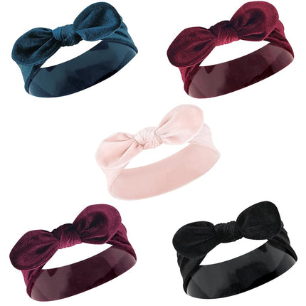 Hudson Baby Cotton and Synthetic Headbands, Size 0-24 Months, Velvet Knot, 1 Count (Pack of 5)
