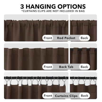 Deconovo Back Tab and Rod Pocket Blackout Curtains, Thermal Insulated Window Curtain Set - Blackout Panels for Bedroom, 52x63 Inch, Brown, 2 Panels