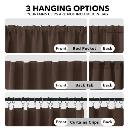 Deconovo Back Tab and Rod Pocket Blackout Curtains, Thermal Insulated Window Curtain Set - Blackout Panels for Bedroom, 52x63 Inch, Brown, 2 Panels
