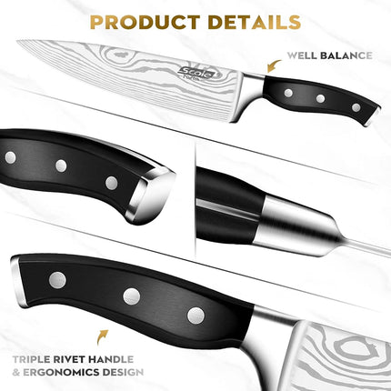 SCOLE® 7-Piece Kitchen Knife Set, Professional Chef Knife Sets Premium 1.4116 German Stainless Steel Knives Set Ultra Sharp Knife Set for Kitchen, Ergonomic Full Tang Handle Triple Rivet, Gift Box