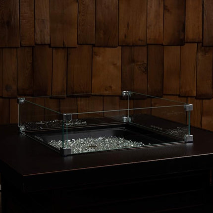 Fire Sense Fire Pit Wind Guard | Square | Clear Glass | 22.5 Inches | Tempered Glass | For Propane, Gas, Fire Pits and Patio Heaters