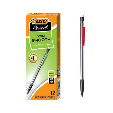 BIC Xtra-Life Mechanical Pencil, Clear Barrel, Medium Point (0.7mm), 12-Count, Black
