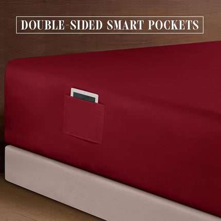 Elegant Comfort Luxury 1500 Premium Hotel Quality Microfiber 4-Piece Sheet Set - Soft, All Around Elastic 18-24 Inches Deep Fitted Sheet - Extra Deep Pocket Sheets, Twin/Twin XL, Burgundy