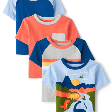 The Children's Place Camisetas de manga corta con cuello redondo para bebé/niño pequeño, paquete de 4 camisetas raglán a rayas, 12-18 meses