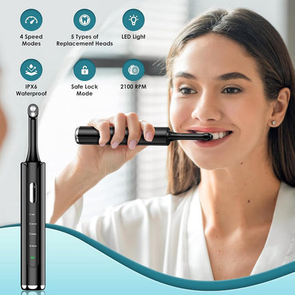 Tooth Polisher, Rechargeable Teeth Polisher with 5 Brush Heads, 4 Speed Modes, Tooth Whitening for Cleaning and Polishing, LED Light, 3 Polish Pastes, IPX6 Waterproof Teeth Cleaning Tools, Black