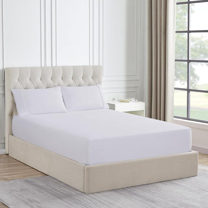 Flannel Fitted Sheet with Elastic & Corner Sheet Straps - Soft & Breathable Full Size, White
