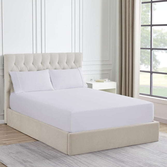 Flannel Fitted Sheet with Elastic & Corner Sheet Straps - Soft & Breathable Full Size, White