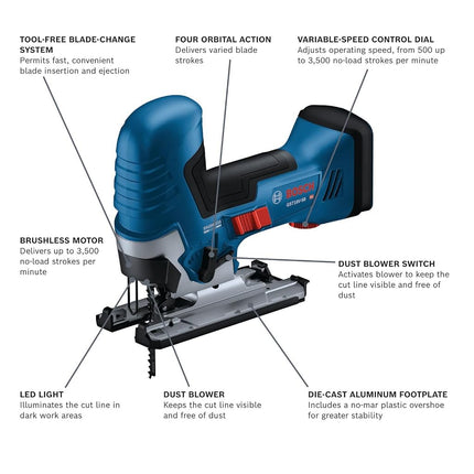 BOSCH GST18V-50BN 18V Brushless Barrel-Grip Jig Saw (Bare Tool)