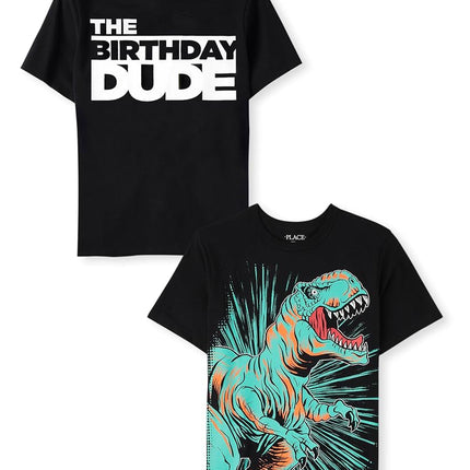 The Children's Place Boys' Assorted Everday Short Sleeve Graphic T-Shirts,multipacks, Bday Dude/Dino 2-Pack, Medium
