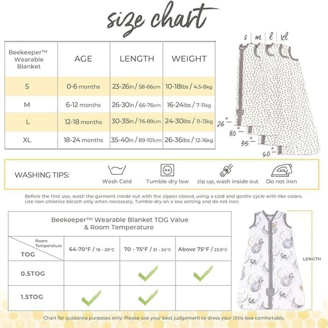 Burt's Bees Baby Beekeeper Infant Wearable Blanket, 100% Organic Cotton Unisex, Girl, Boy Swaddle Transition Sack - Light Weight 0.5 TOG or Medium Weight 1.5 TOG - Newborn Essentials Sleep Clothes,