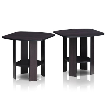 Furinno SIMPLE DESIGN Side Table Set of 2, 2-Tier End Table, Open Shelves Night Stand, Bedside Table, for Living Room, Bedroom, Dark Walnut