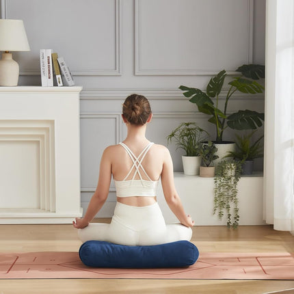 Yoga Bolster Pillow for Meditation, Stretching & Restorative Yoga- – Firm Support Cushion with Washable Cover & Carry Handle – Ideal for Yin, Floor Poses, Breathwork & Relaxation, Navy Blue
