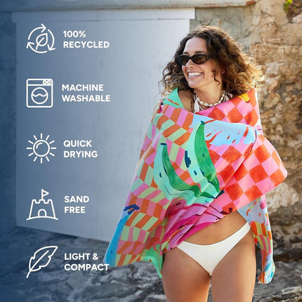 Dock & Bay Beach Towel - Quick Dry, Sand Free - Compact, Lightweight - 100% Recycled - Includes Bag - Banana Karma - Extra Large (200x90cm, 78x35)