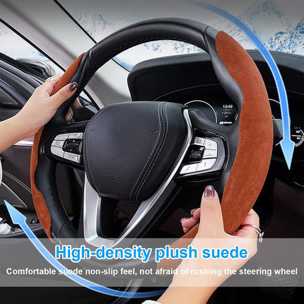 LoyaForba 15 Inch Car Steering Wheel Cover, Segmented, Suede Brown