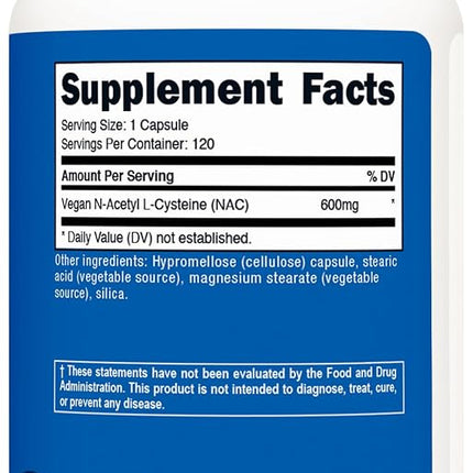 Nutricost N-Acetyl L-Cysteine 600Mg, 120 Veggie Capsules - Non-GMO, Gluten Free, Vegetable Caps