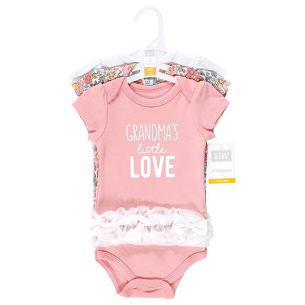 Hudson Baby Baby Girls Cotton Bodysuits 3-pack, Grandmas Love Tutu, 18-24 Months