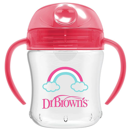 Gobelet à bec souple avec poignées Dr. Brown's Milestones, Rose Arc-en-ciel, Sans BPA, 180 ml, 6m+