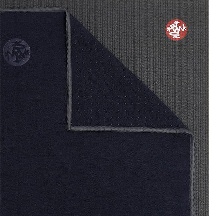 Manduka Yogitoes Yoga Towel for Mat, Non-Slip and Quick Dry for Hot Yoga with Rubber Bottom Grip Dots,Thin and Lightweight, 16" x 24", Midnight
