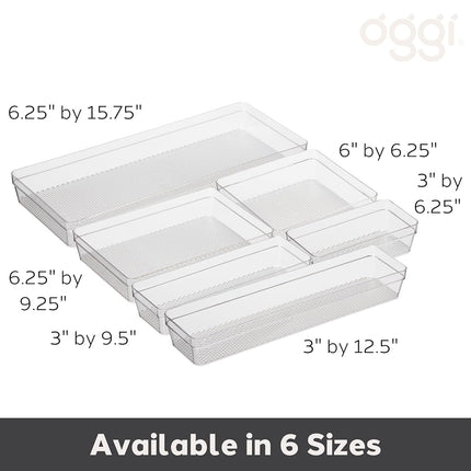 OGGI Clear Drawer Organizer - 6" X 9" (Set of 6) - Ideal for Organizing Kitchen Drawers, Office, Desk, Silverware, Kitchen Utensils, Cosmetics and Bathrooms