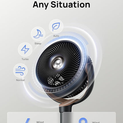 DREO Fan for Bedroom, 120� Oscillating Standing Fan, Quiet Floor Fan with DC Motor, 80ft Pedestal Fan for Room, 8 Speeds, 3 modes, 23dB, 120� Manual Vertical, 35-40" Adjustable Height, 8H Timer, Black