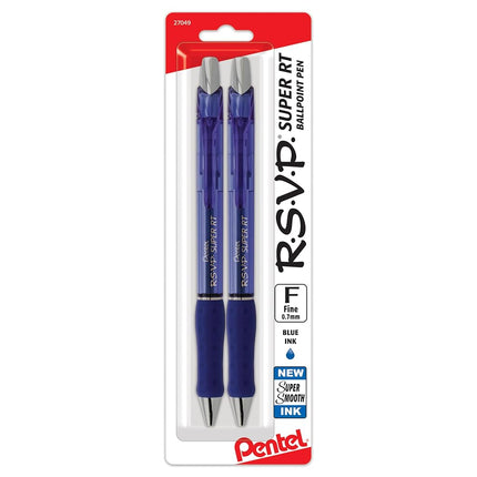 Pentel RSVP Super RT Ballpoint Pen, (0.7mm) Fine Line, Blue Ink, 2-Pk - BX477BP2C