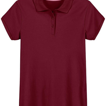 Izod Girls' School Uniform Short Sleeve Polo Shirt, Button Closure, Comfortable & Soft Interlock Fabric, Burgundy, 4