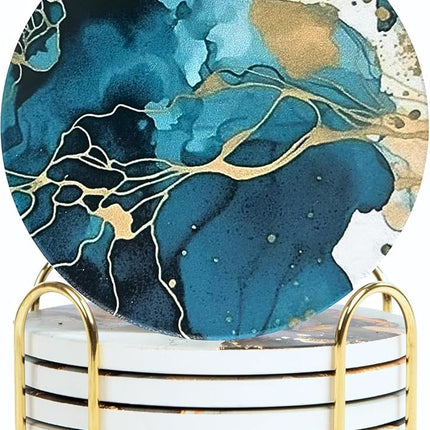 Ceramic Marble Coasters Set of 6, Absorbent Drink 
