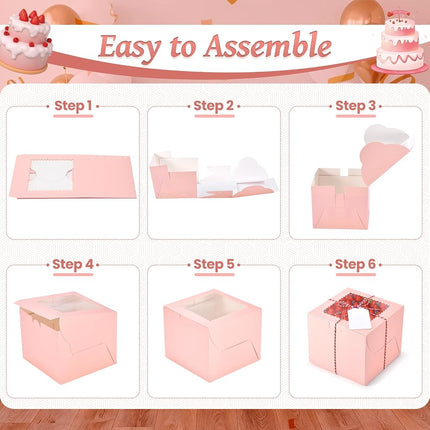 DOYIDE 20Pcs Mini Cake Boxes with Window, 15.5x15.5x13cm Pink Bakery Box, Small 4 Cupcake Boxes, Cake Packaging for Pastries, Cookies, Chocolates, Cupcakes, Birthday Party, Wedding