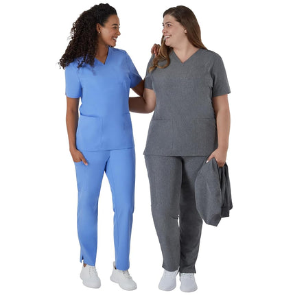 Hanes Women's Scrubs Healthcare Top, Moisture-Wicking Stretch Scrub Shirts, Ribbed Back Panel, Ceil Blue 2, S