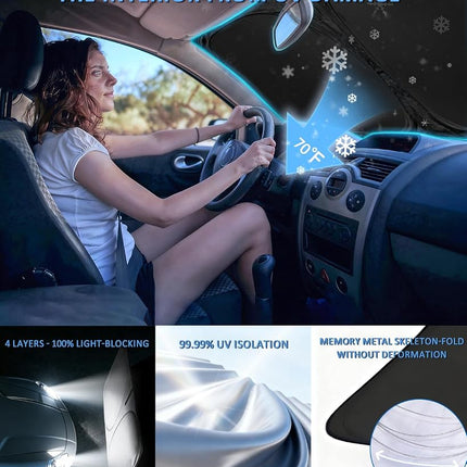 ZOIBV Sun Shade Sunshade Windshield Cover - 4 Layers Front Window Shade for Dodge RAM 1500 2Dr RegularCab, 4Dr QuadCab, CrewCab, MegaCab Pickup Sun Visor Car Accessories