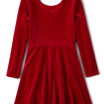 The Children's Place Girls' One Size Long Sleeve Velour Dress, Christmas Red 2 Pack, X-Small