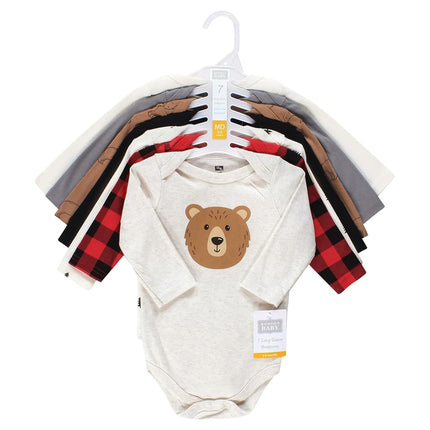 Hudson Baby Lot de 3 bodies en coton à manches longues pour bébé garçon, motif ourson brun, 6-9 mois