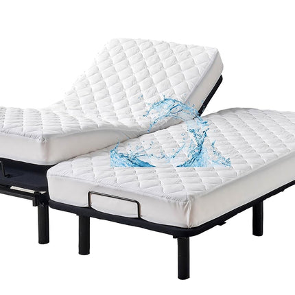 Kingnex Waterproof Split Cal King Mattress Protector Pad for Adjustable Bed