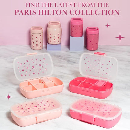 Paris Hilton Stainless Steel Food Jar, Double Wall Vacuum Sealed Insulated Food Storage Container with Carry Handle Lid, 12-Ounce, Pink with Heart Design
