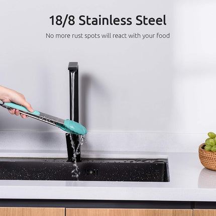U-Taste 315℃ Heat Resistant Silicone Kitchen Tong 7/9/12in (Teal)