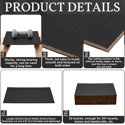 Lewtemi 20 Pcs Book Board, Binders Board Chipboard Designer Bookboard Kraft Heavy Duty Chipboard Sheets Bookbinding Supplies for Book Binding Cover (Black, 12 x 12 Inch 80PT), OB-221206-G