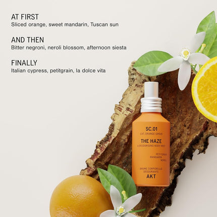 AKT The Haze, Natural Deodorising Body Mist | SC.01 ORANGE GROVE: petitgrain, mandarin, neroli | Alcohol-Free, Gender-Free | With Skin-Loving Niacinamide & Balancing Prebiotics, 100 mL