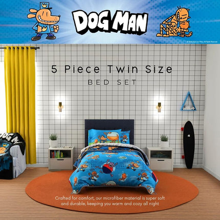 Franco Comforter and Sheet Set with Sham, Microfiber, Dog Man, 5 Piece Twin Size