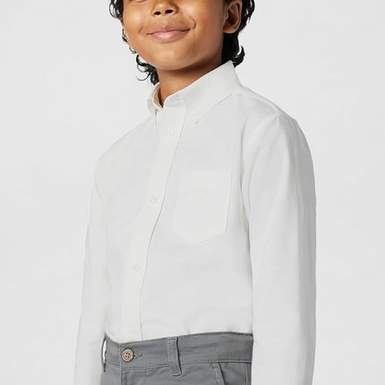 Izod Boys' Long Sleeve Solid Button-Down Collared Oxford Shirt with Chest Pocket, White, 7 UK