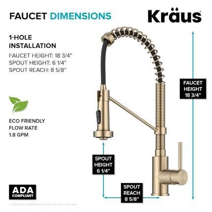 Kraus KPF-1610SFACB Bolden 18-Inch Single Handle Commercial Style Pull-Down Kitchen Faucet with Dual Function Sprayer, Spot Free Antique Champagne Bronze
