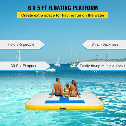VEVOR Inflatable Floating Dock 6 x 5 ft, 6 Inch Thick, 3-5 People, Electric Air Pump, Pool Beach Ocean