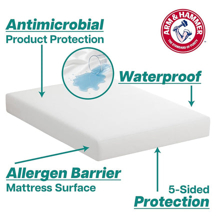 Protector de colchón Arm & Hammer de felpa suave, impermeable, blanco, tamaño Queen