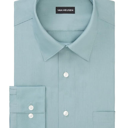 Van Heusen Men's Dress Shirt Regular Fit Poplin Solid, Ocean Mist, 18" Neck 36"-37" Sleeve