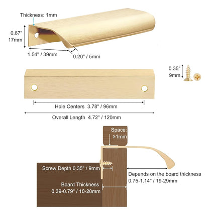 Malimali 10 Pack Gold Edge Finger Pulls for Cabinets 4.72" Kitchen Cabinet Pulls Handles Drawer Pulls Modern Aluminum Concealed Tab Pulls for Closet Door, Brushed Brass