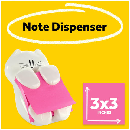 Post-it Pop-up Note Dispenser, Cat Design, 3x3 in, 1 Dispenser/Pack, White