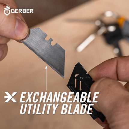 Cuchillo multiusos Gerber Gear EAB, se engancha al bolsillo o llavero con hoja de afeitar reemplazable para uso diario, equipo EDC con cúter retráctil, negro delgado
